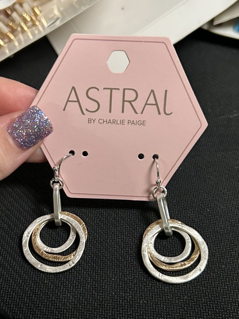 Astral by Charlie Paige Textured Two-Tone Nested Hoop Drop Earrings NWT